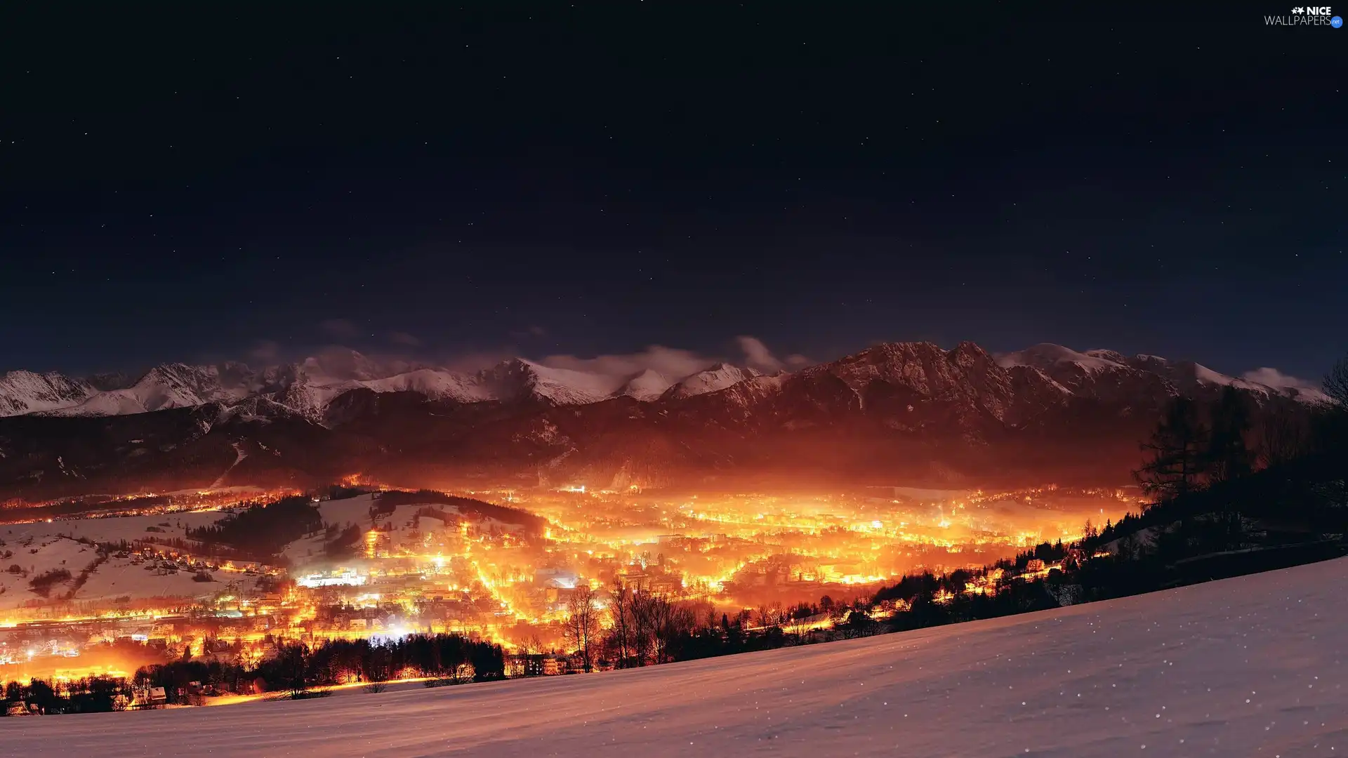 Poland, Tatry Mountains, City at Night, Zakopane