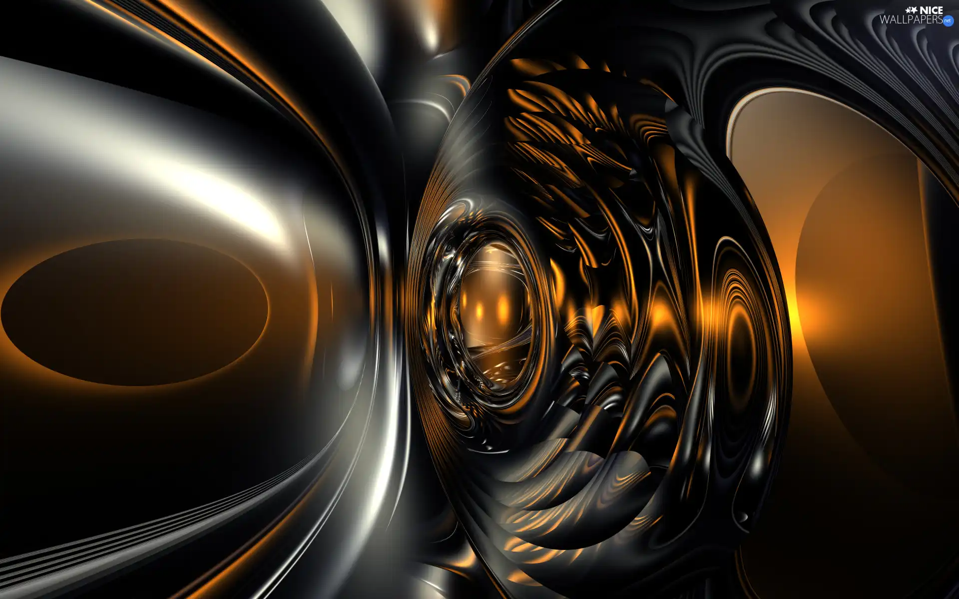 abstraction, 3D Graphics, Black and Gold