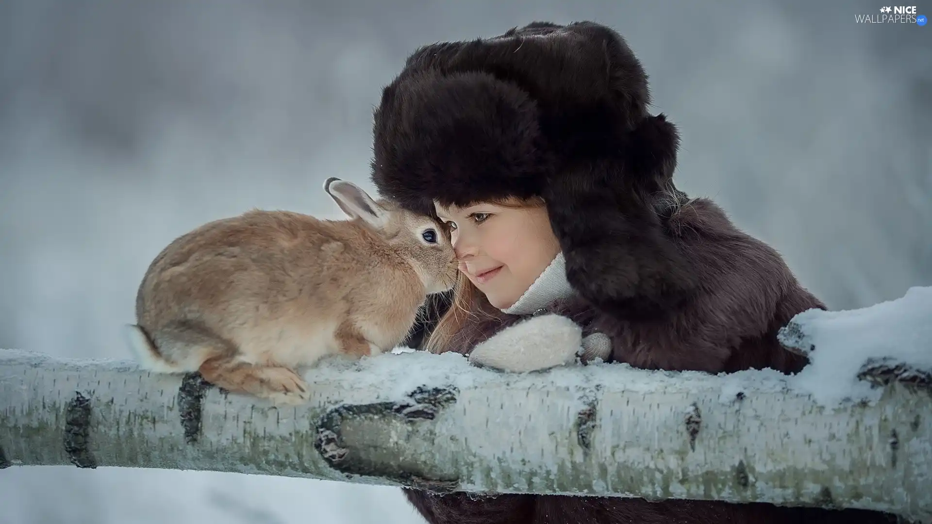 Rabbit, branch, Hat, Fur, girl