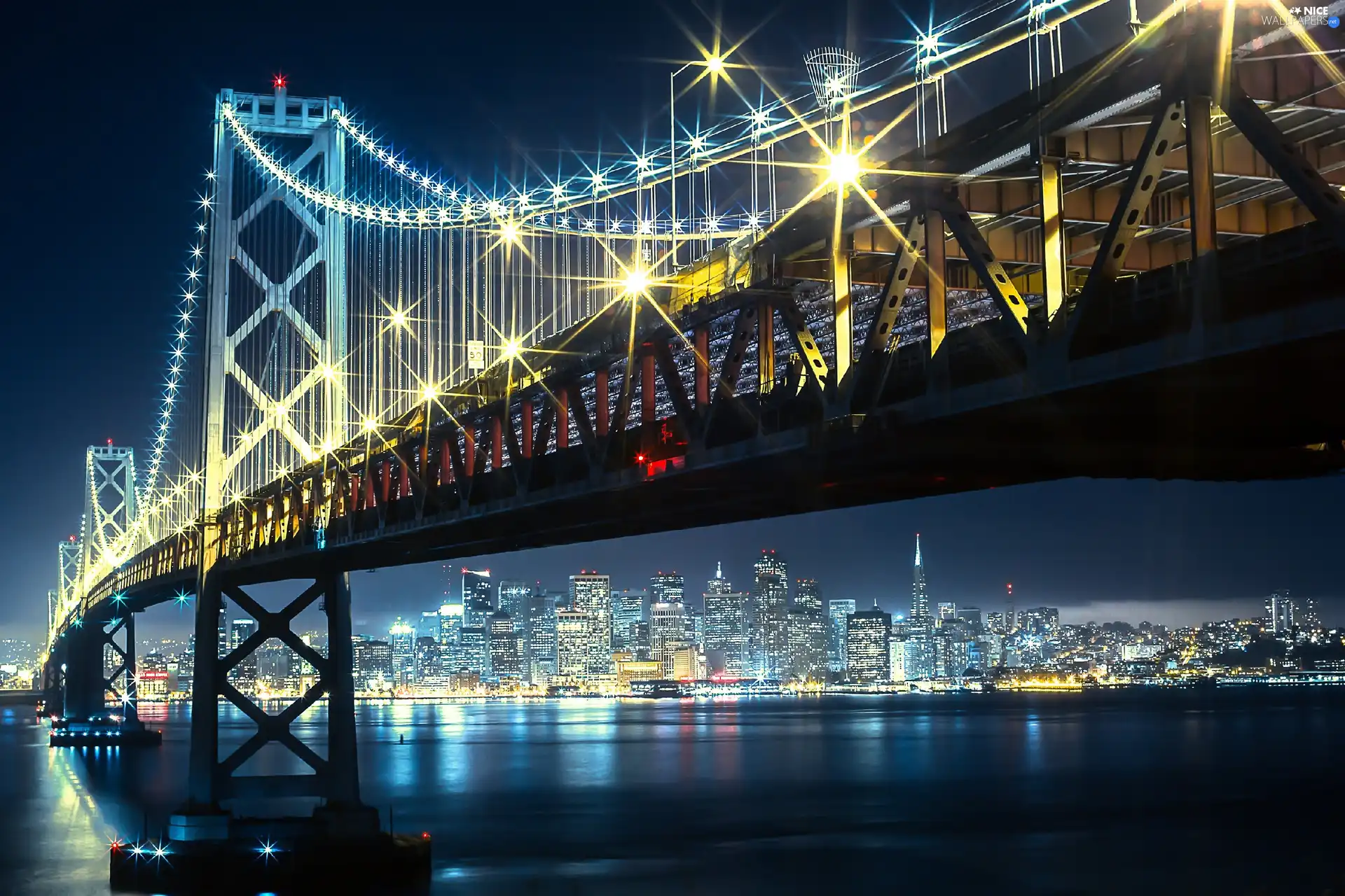 bridge, River, Night, Floodlit, San Francisco