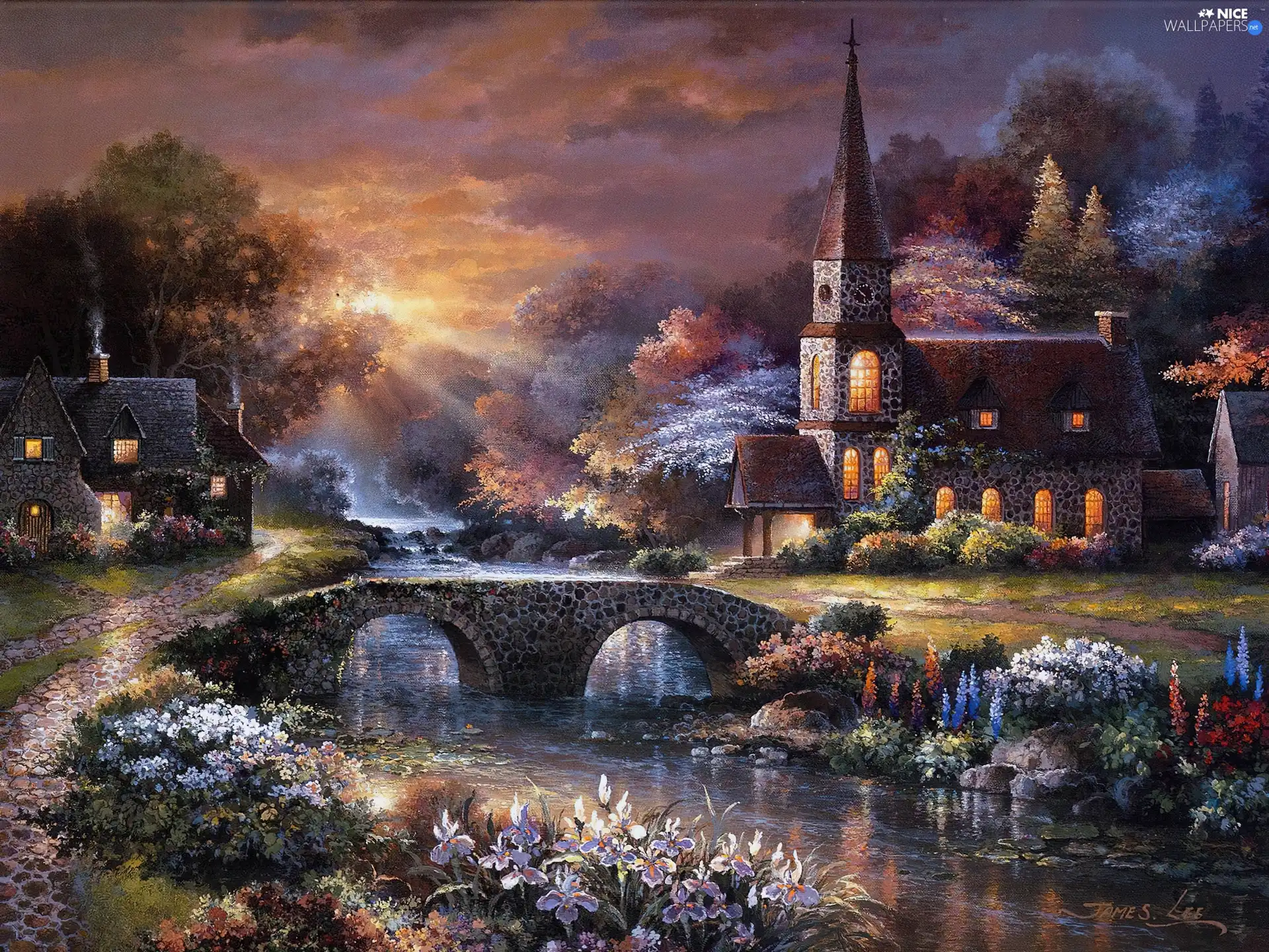 bridges, River, James Lee, church, picture