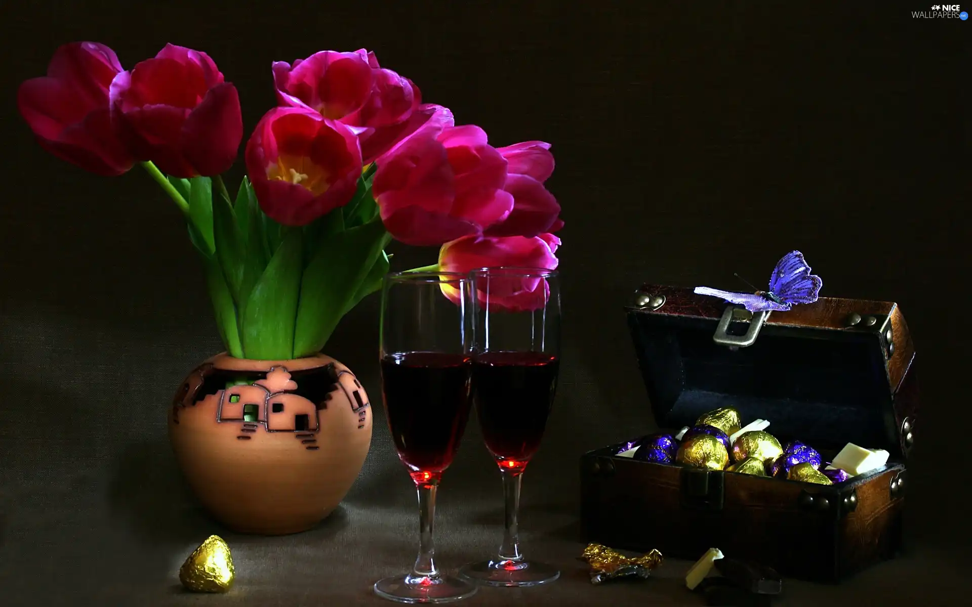 Chocolates, Tulips, Wine