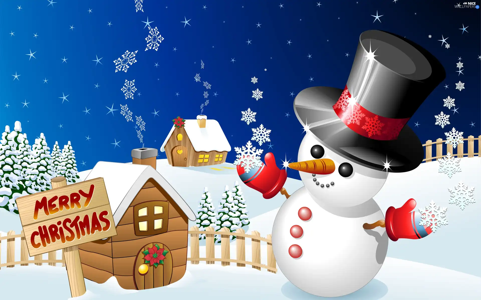Snowman, Houses, christmas, snow