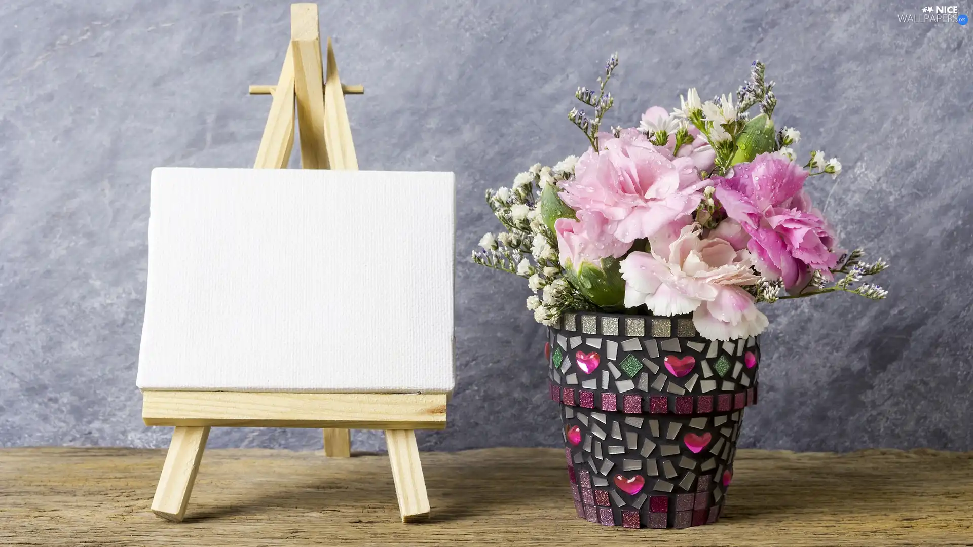 fancy, pot, Flowers, Clove Pink, table