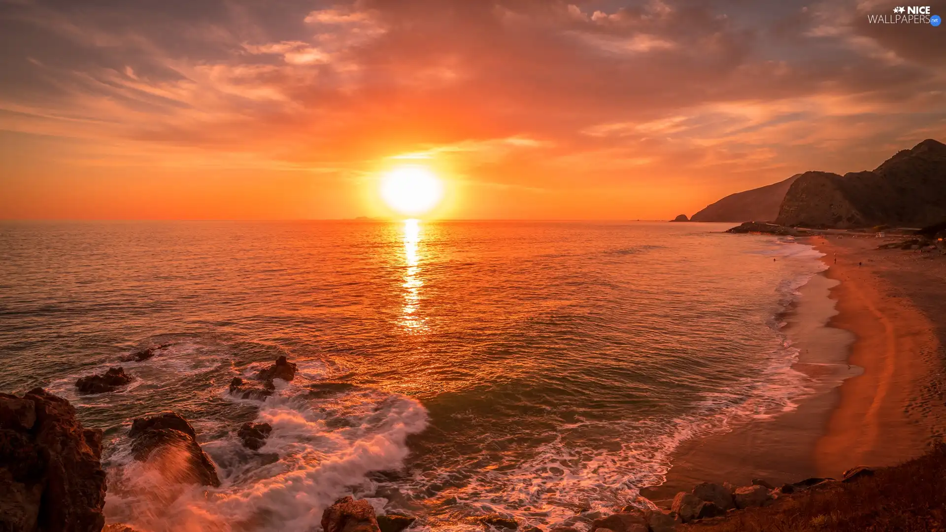 Waves, Great Sunsets, Coast, rocks, sea