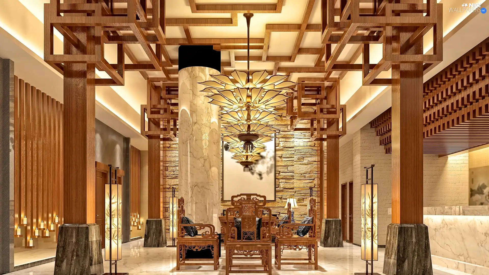 Lobby, furniture, Design, wood, Chandeliers, hall, interior, Column