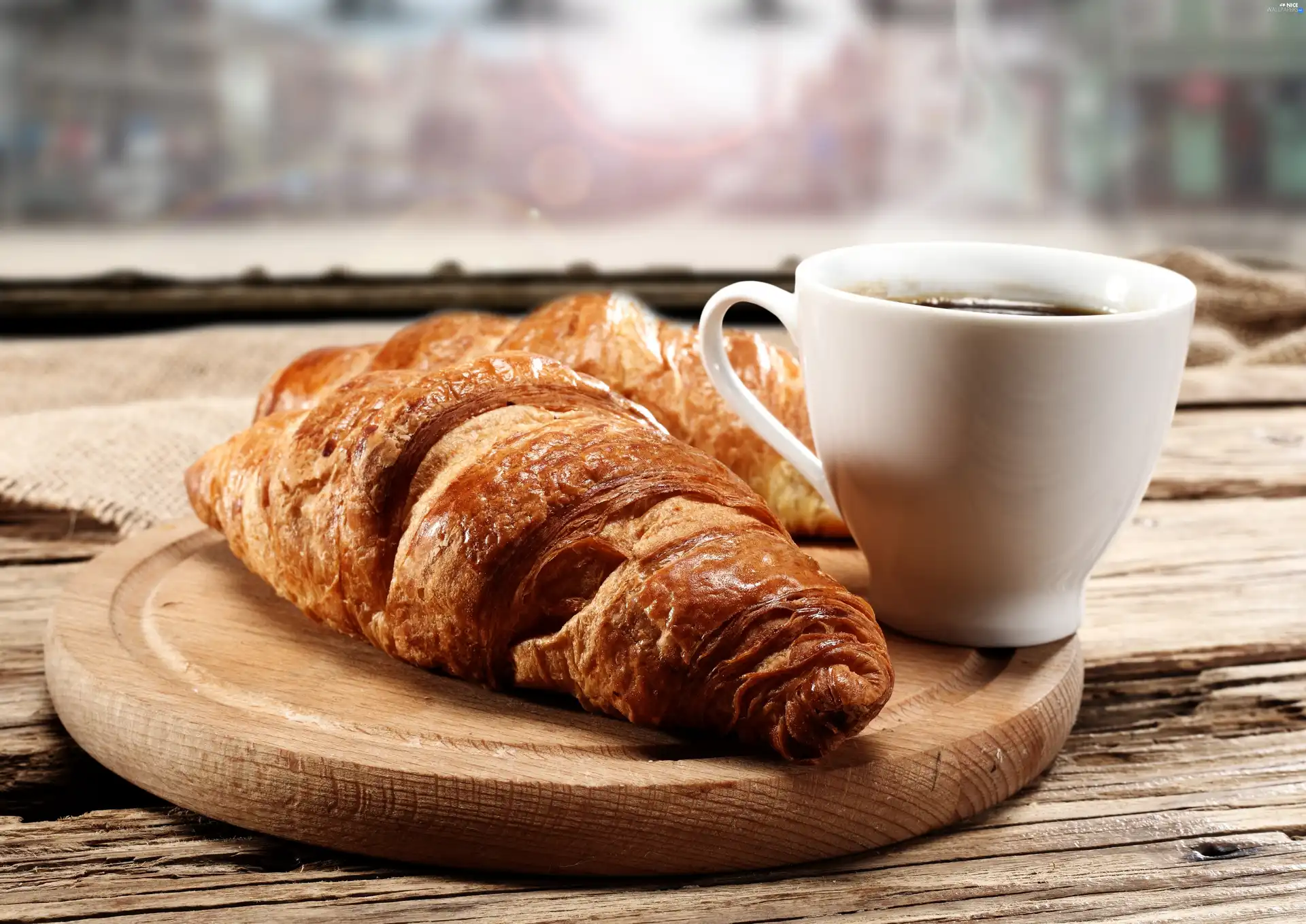 croissant, coffee, Cup