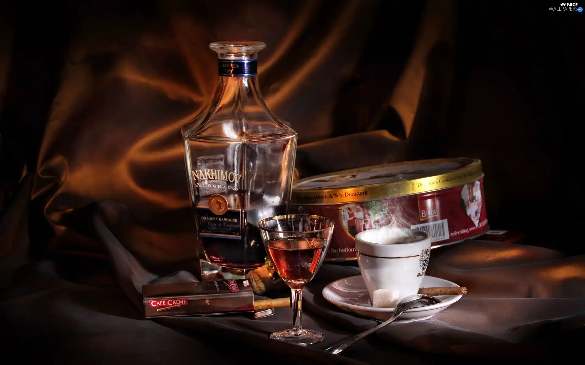 cup, cigarettes, Nakhimov, wine glass, cognac