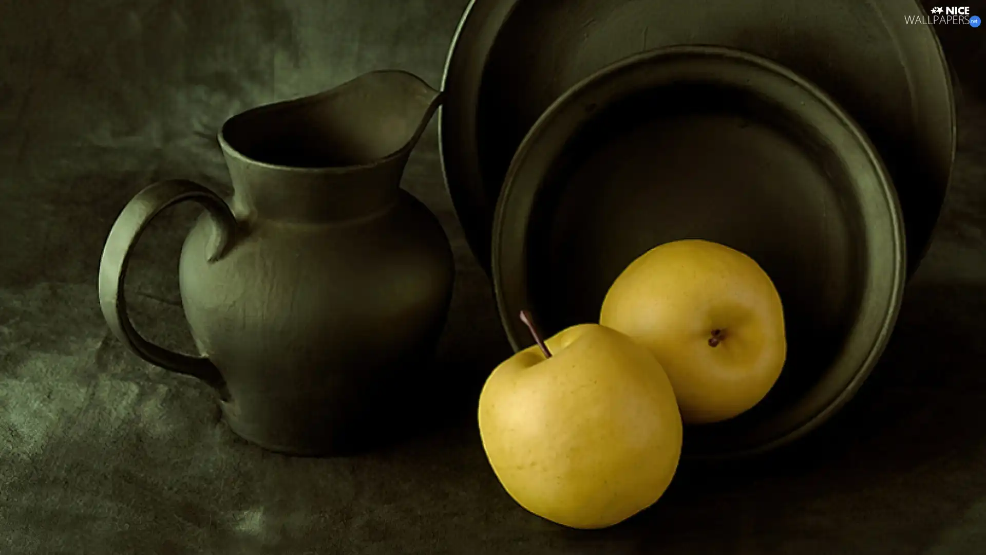 metal, Yellow, apples, dishes