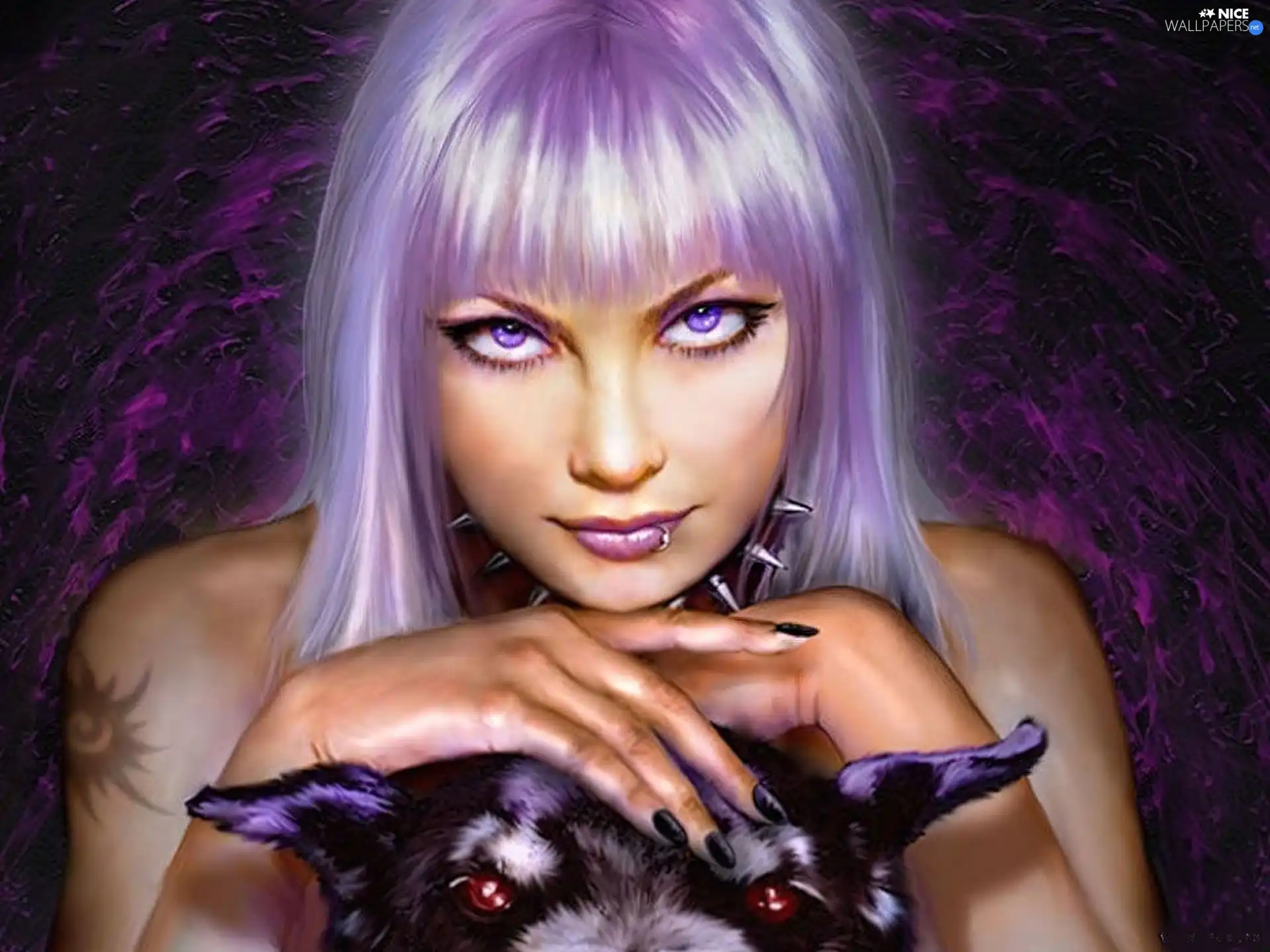 Eyes, dog, purple, Hair, girl