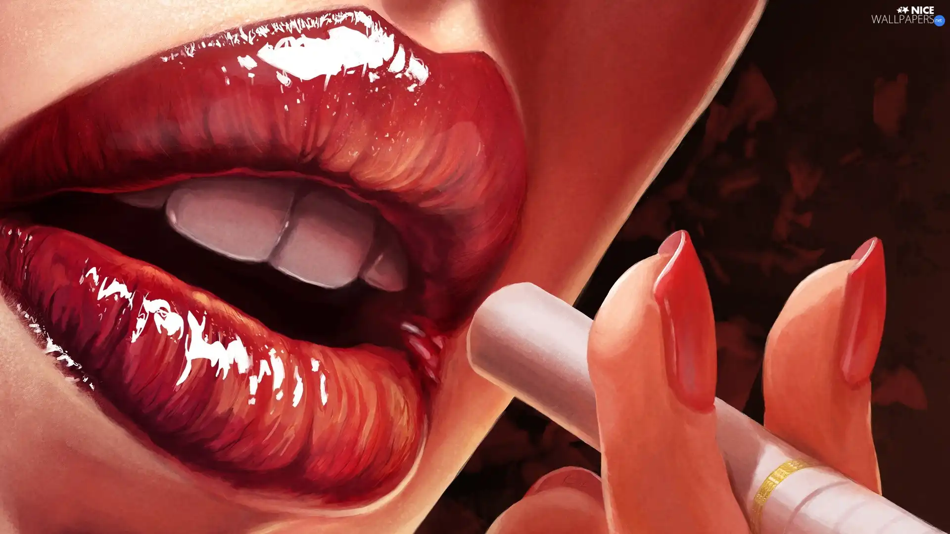 finger, Cigarette, lips, Womens, Red