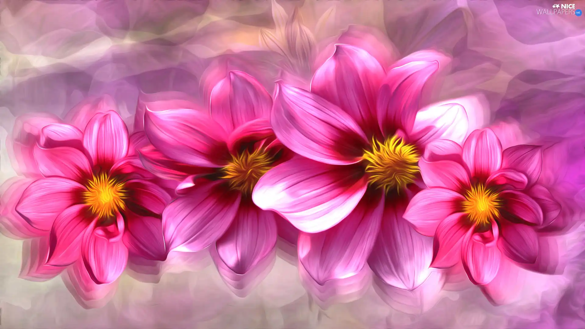 four, Flowers, 2D Graphics, Pink