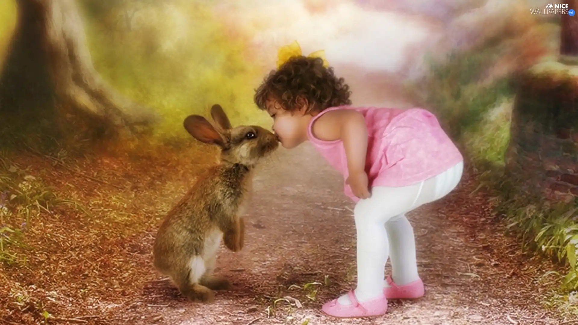 for, friend, rabbit, kiss, girl