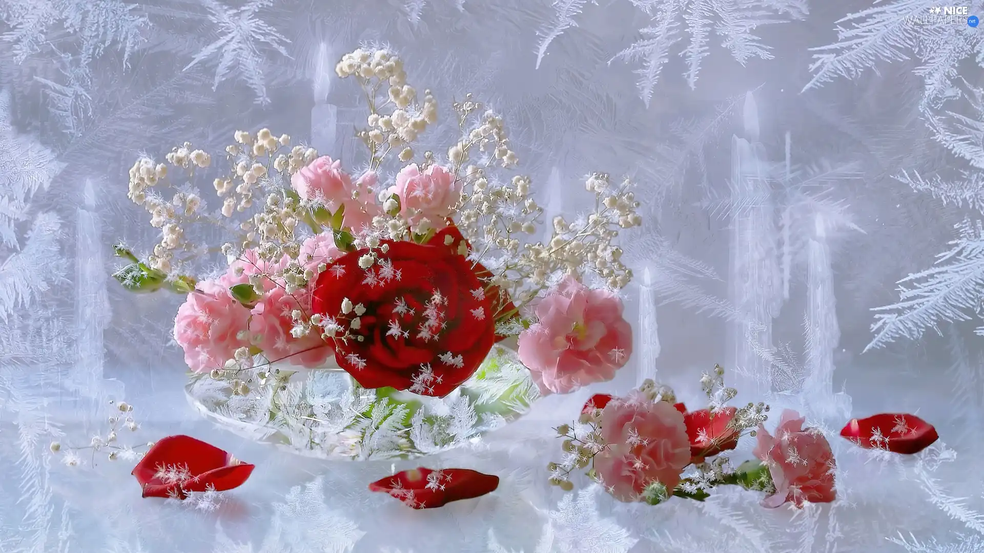 bouquet, Glass, Frost, flowers