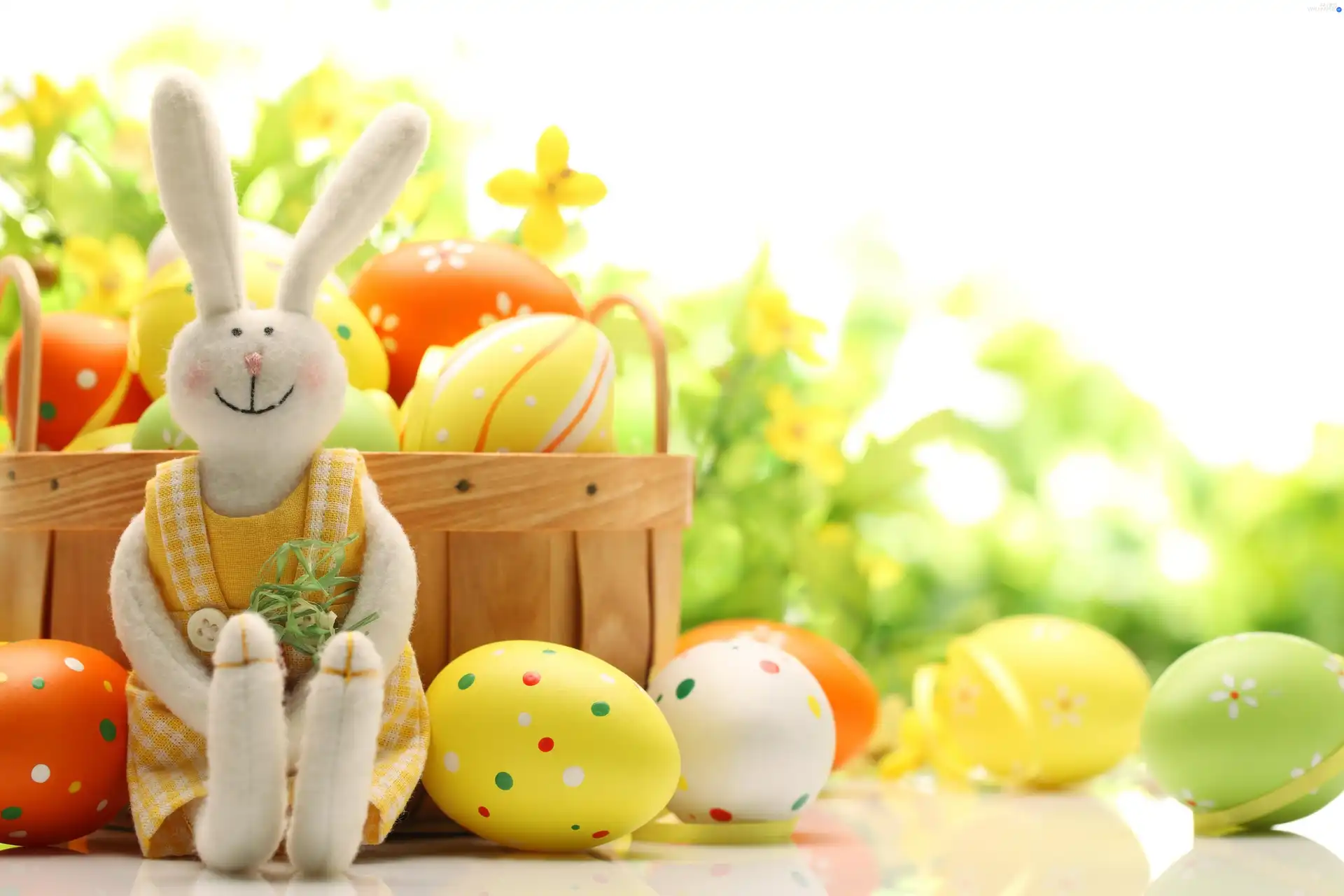 eggs, Rabbit, fuzzy, background, basket, toy
