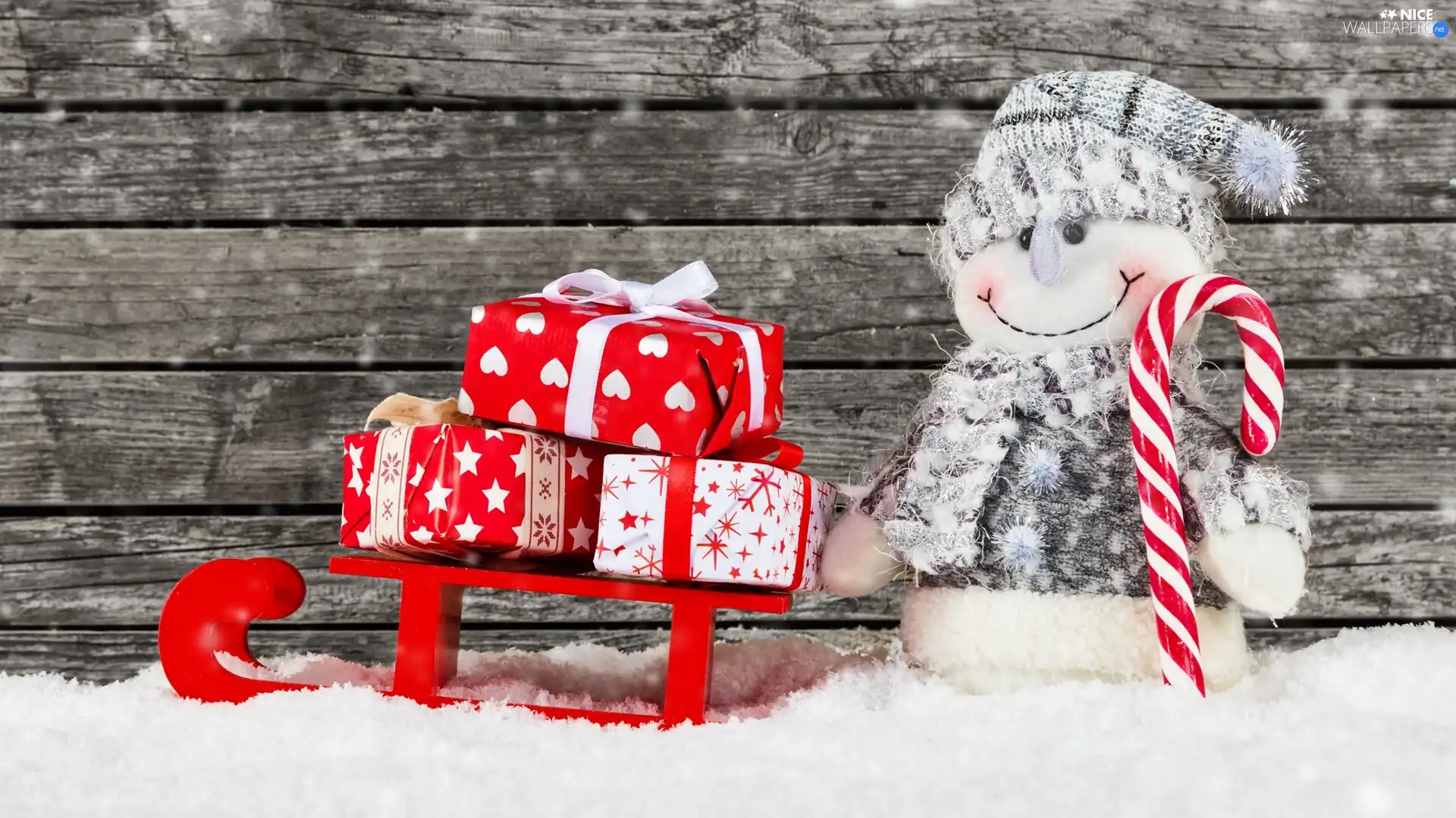 sledge, figure, snow, Snowman, decoration, gifts, Christmas