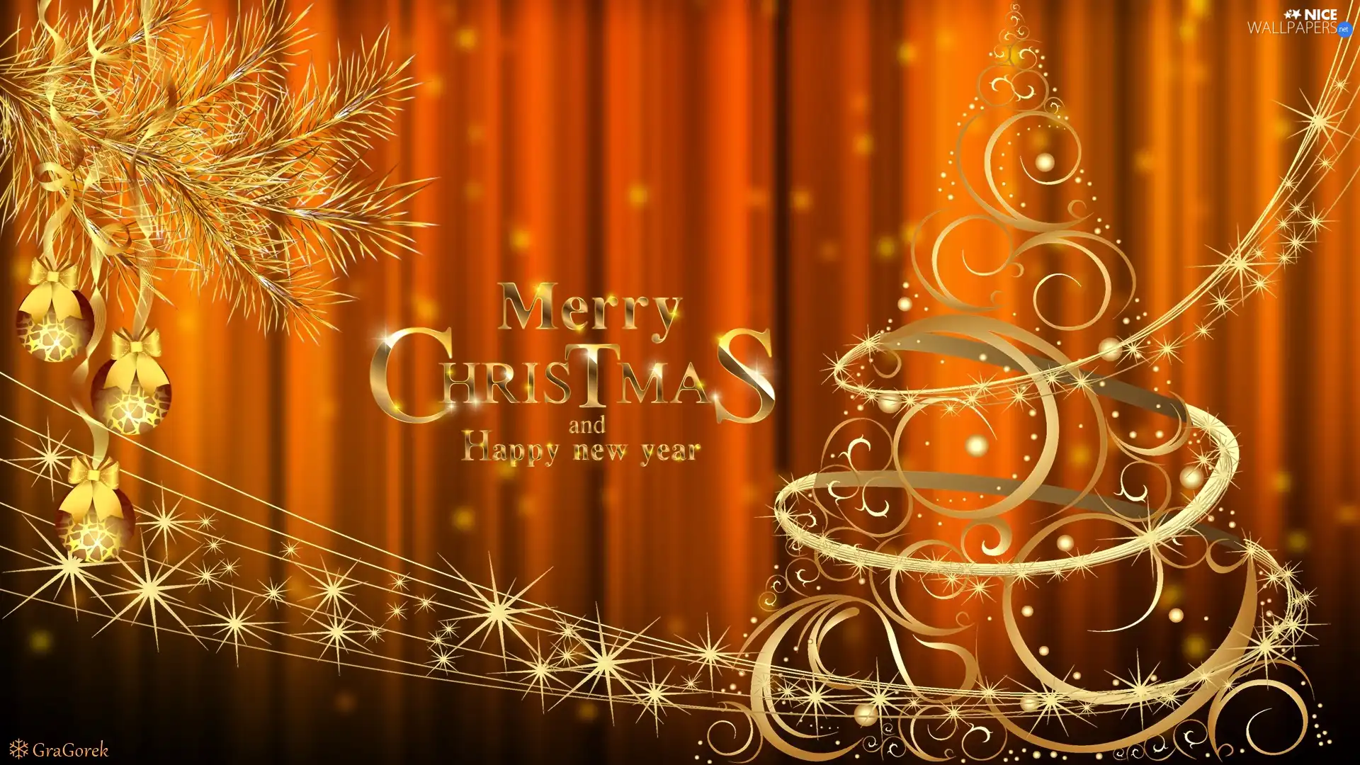Golden, Christmas, Wishes, graphics, text, christmas tree