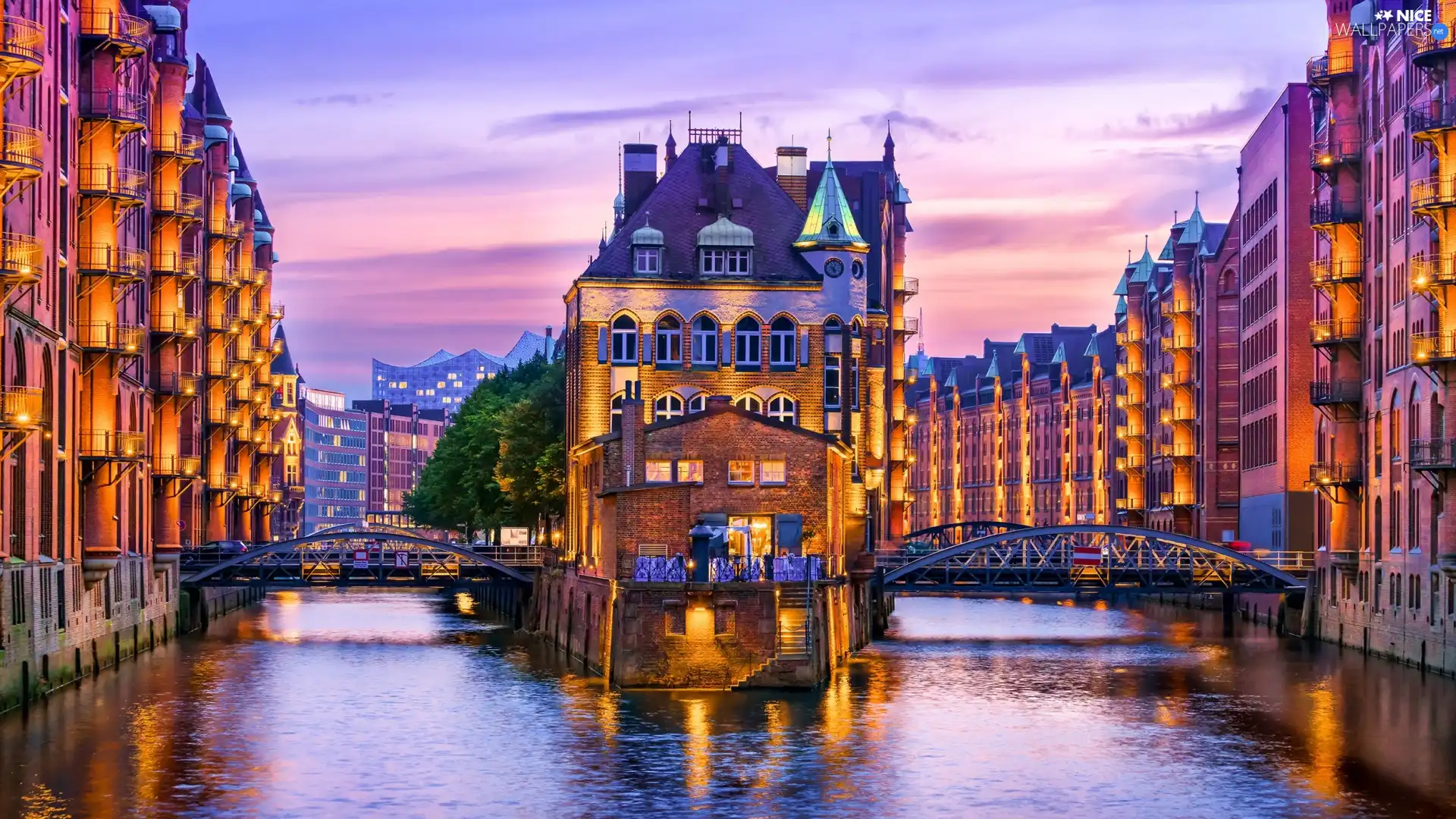 River, Germany, Houses, Picture of Town, Bridges, Hamburg