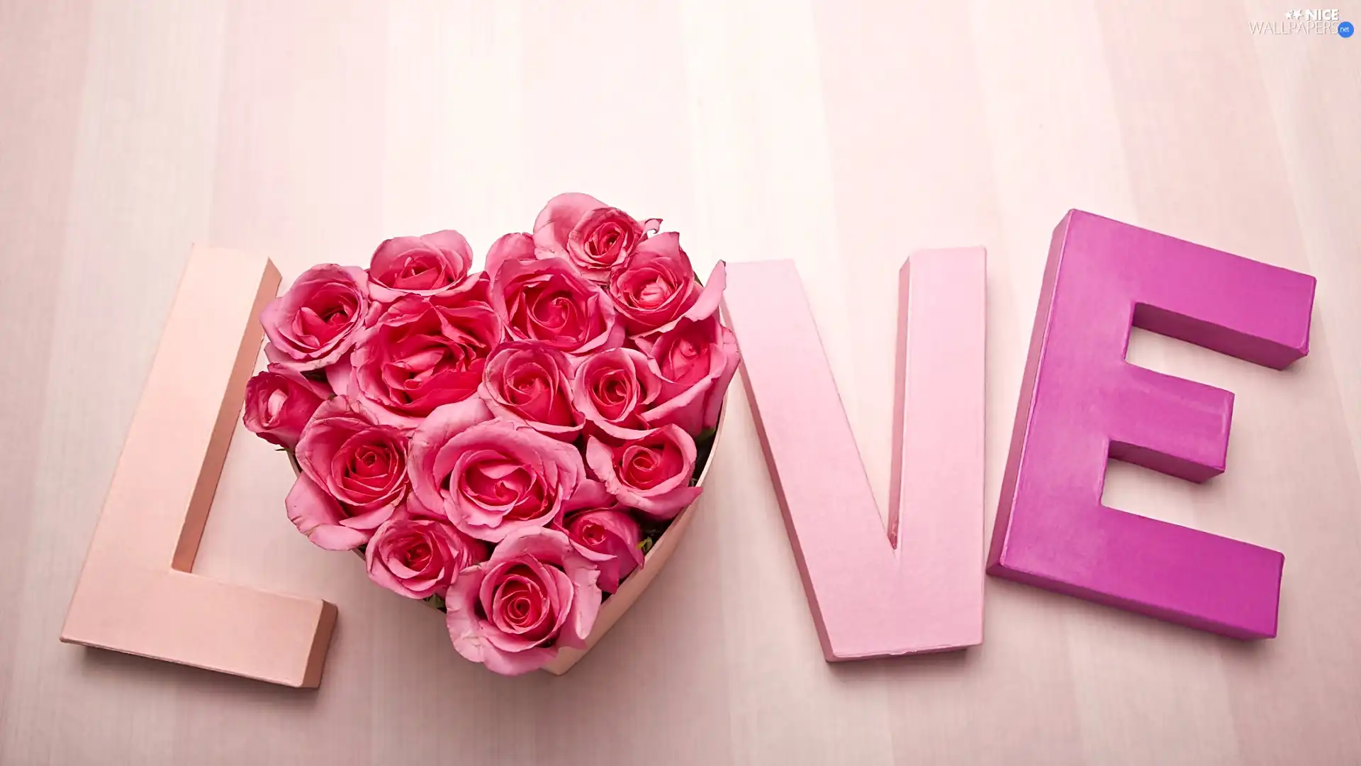 Box, LOVE, roses, Heart, text, Pink, boarding