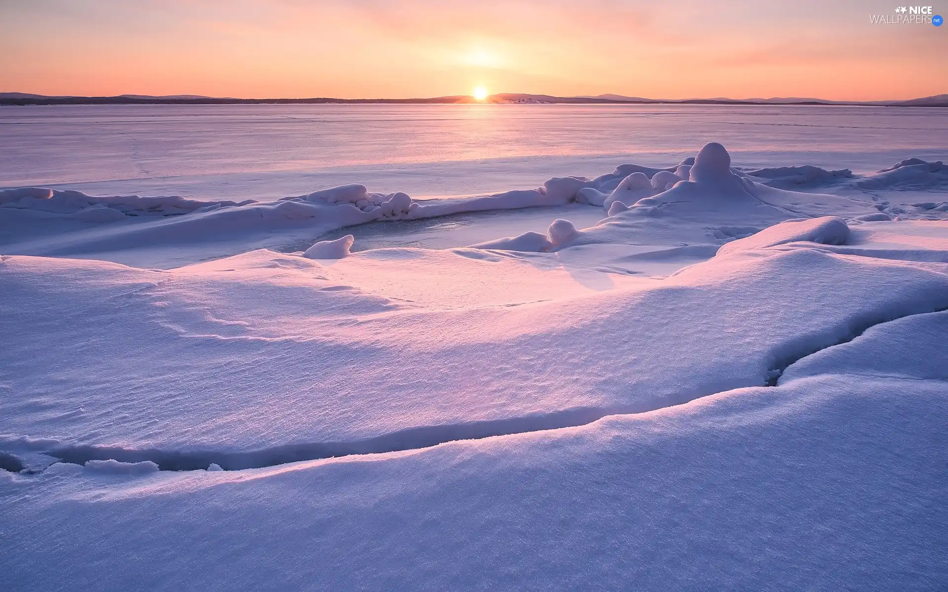 winter, lake, Great Sunsets, snow