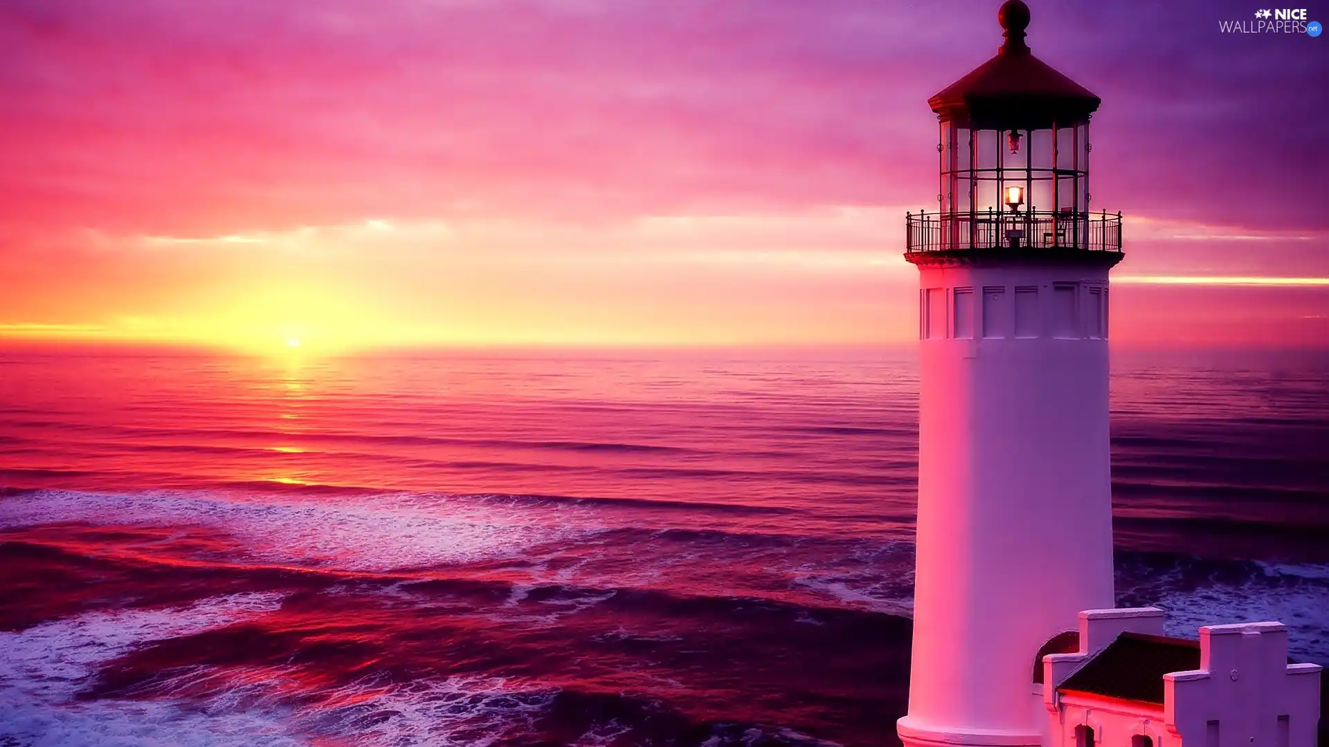 Lighthouse, maritime, west, sun, sea