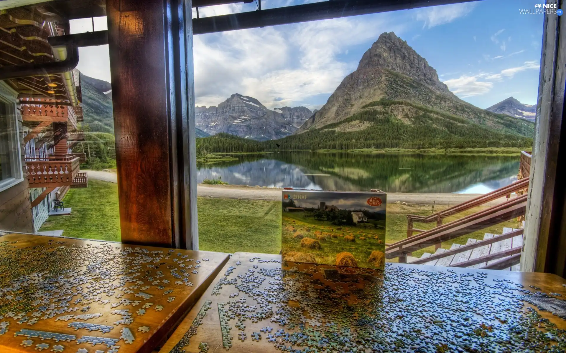 DBZ, puzzle, Mountains, lake, Windows, View