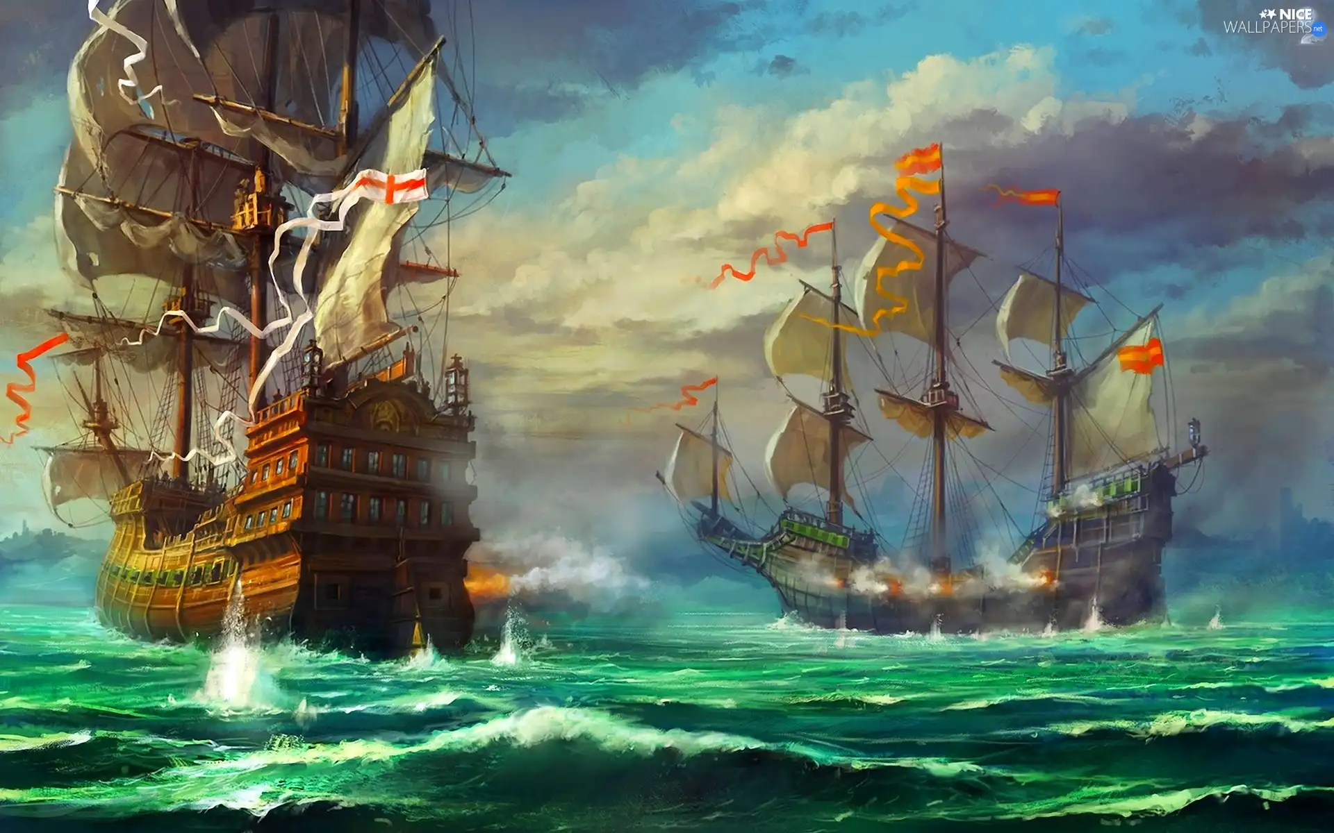 sailboats, battle, picture, sea