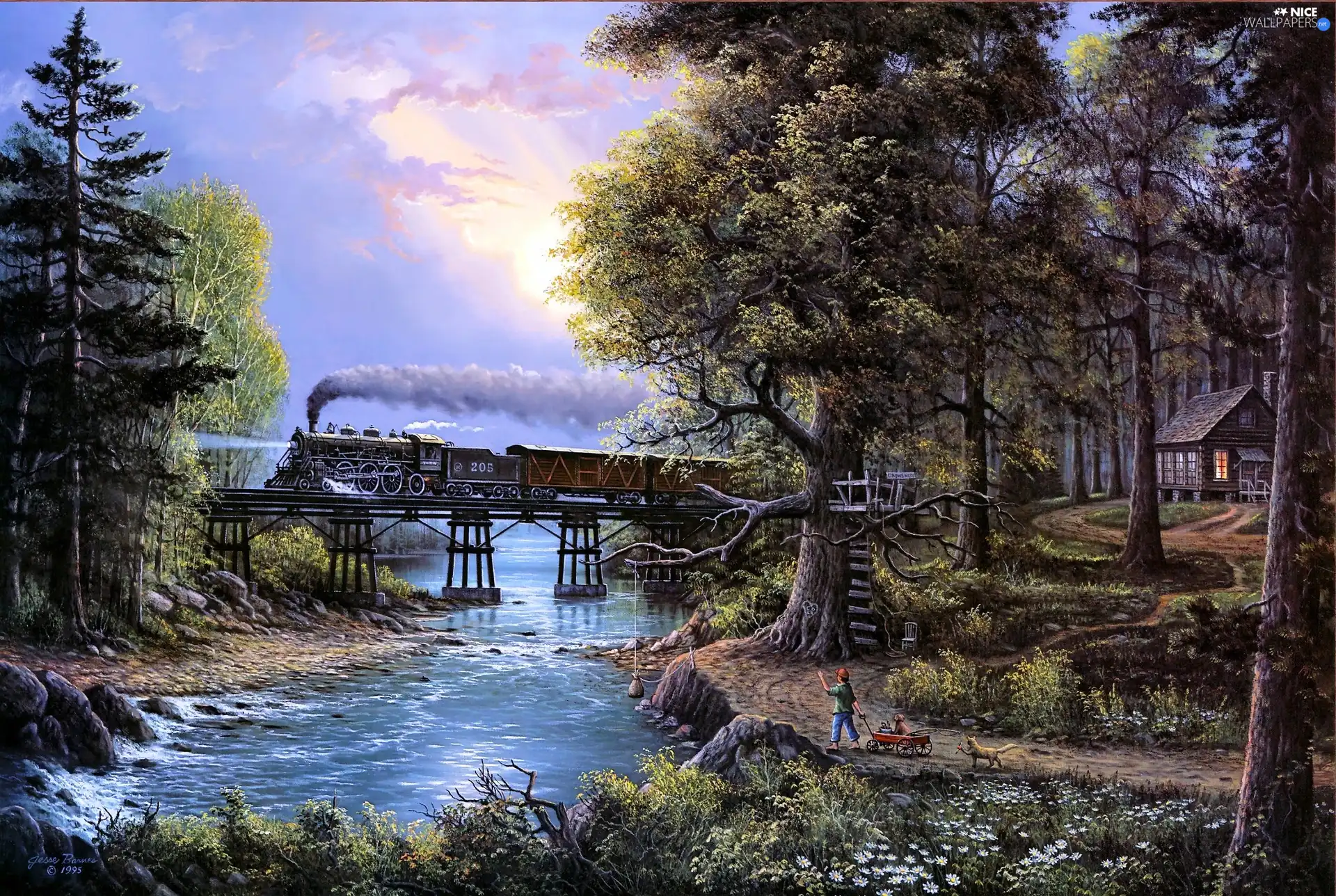Train, River, picture, bridge
