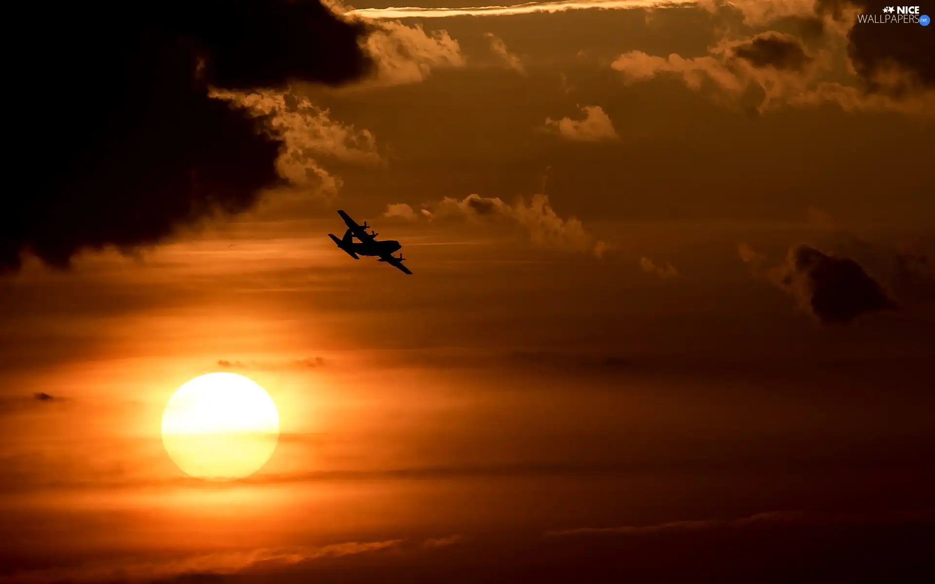 Great Sunsets, clouds, plane, Sky