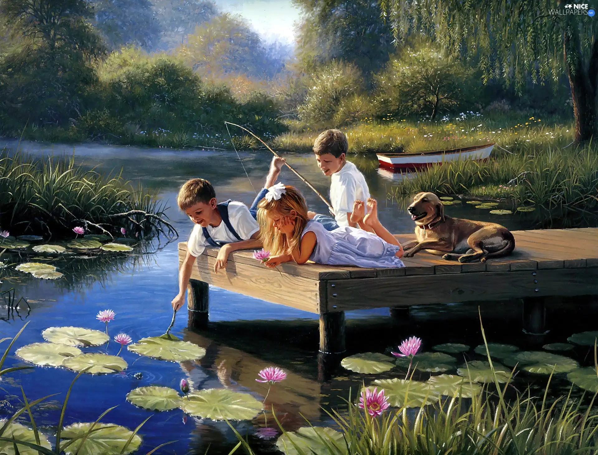 picture, Kids, Pond - car