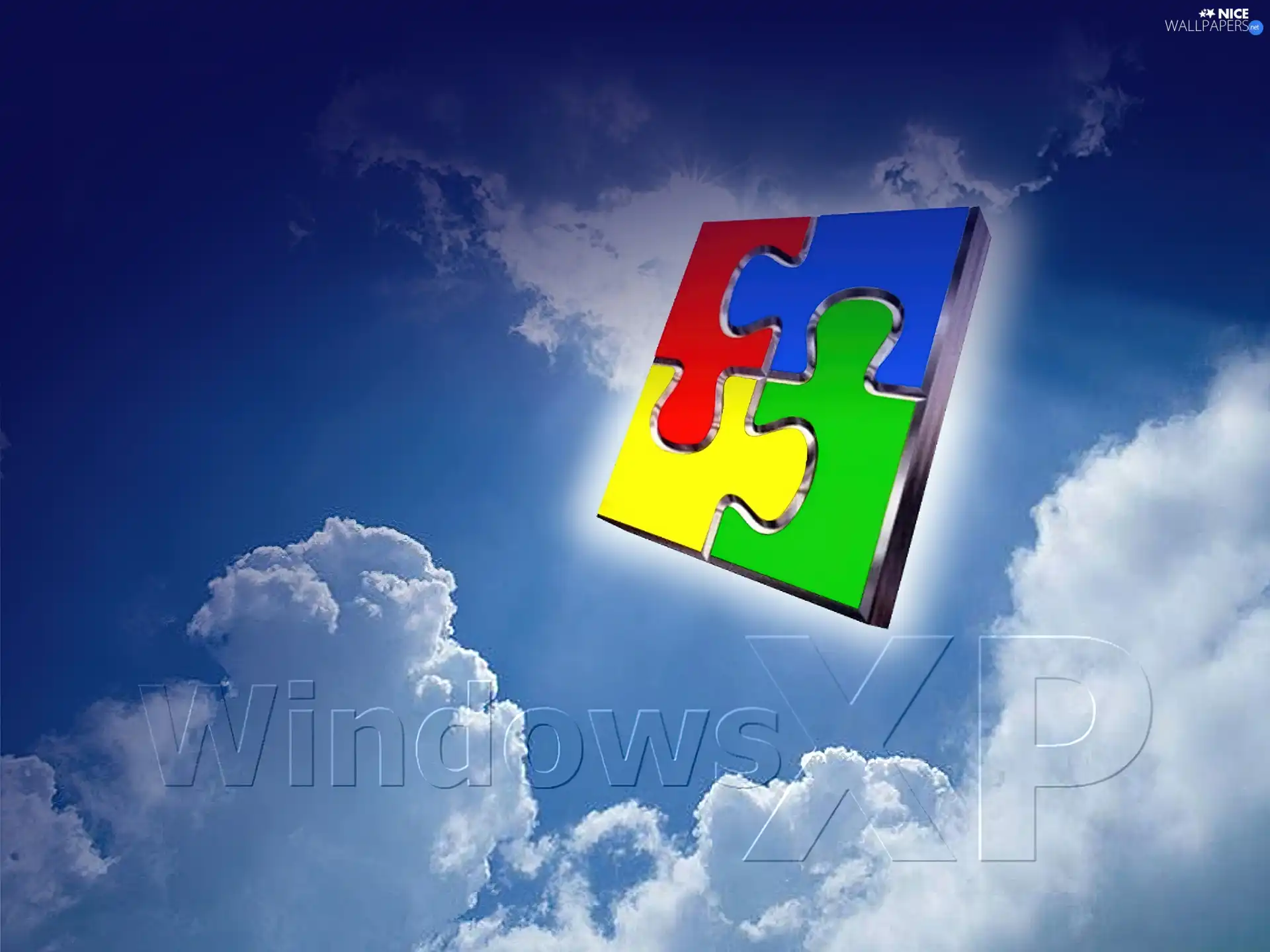 windows, system, puzzle, clouds, XP, operating