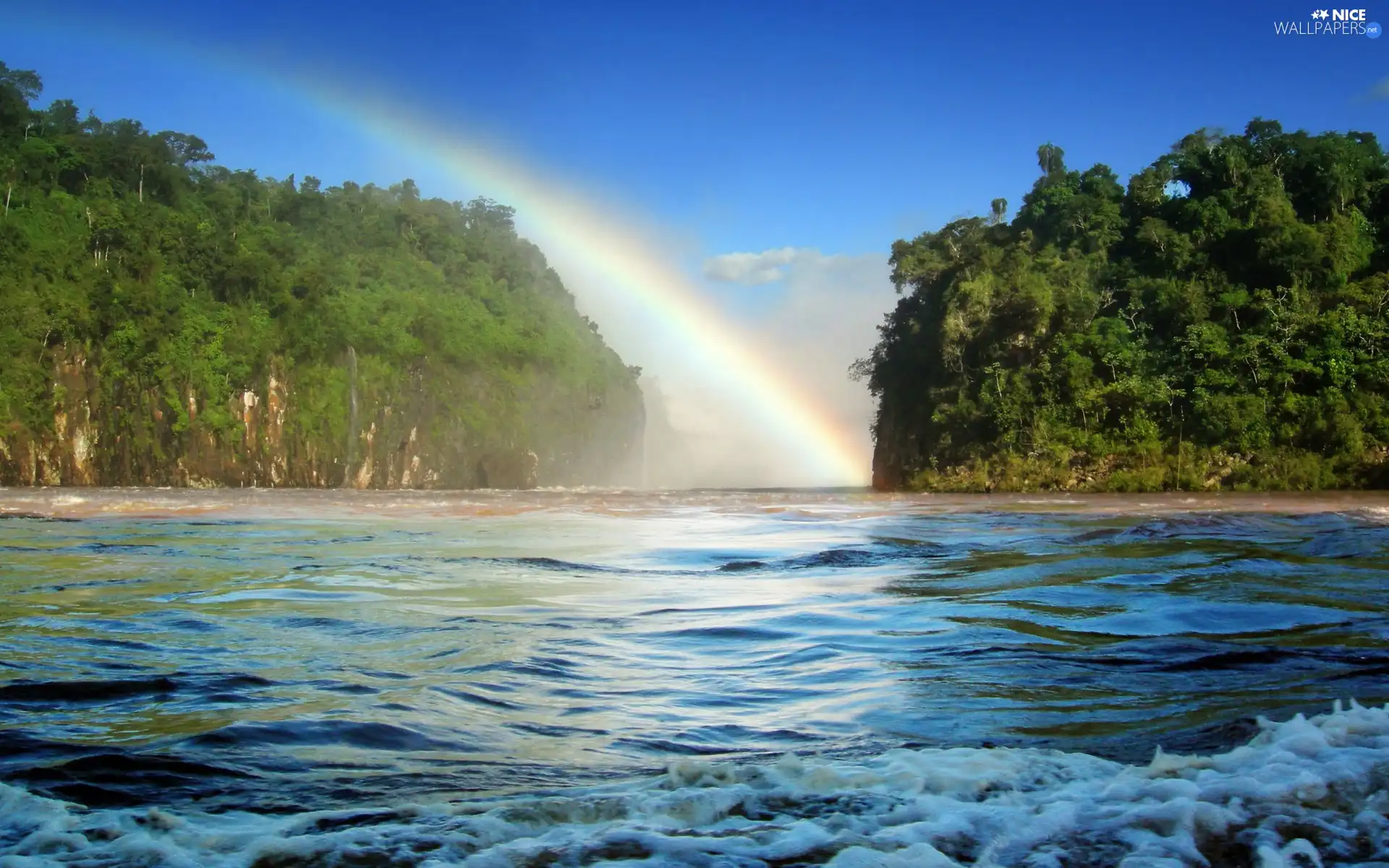 Great Rainbows, viewes, River, trees