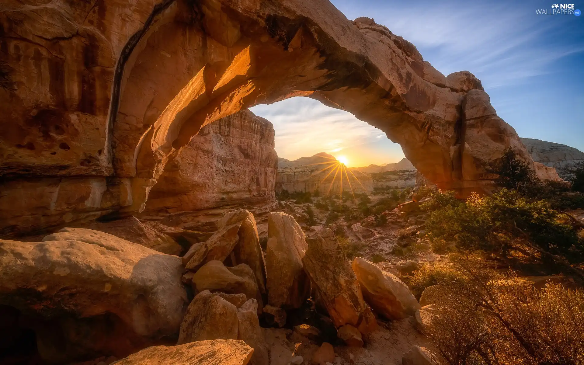 rocks, Sunrise, Utah State, Rock Arch, The United States