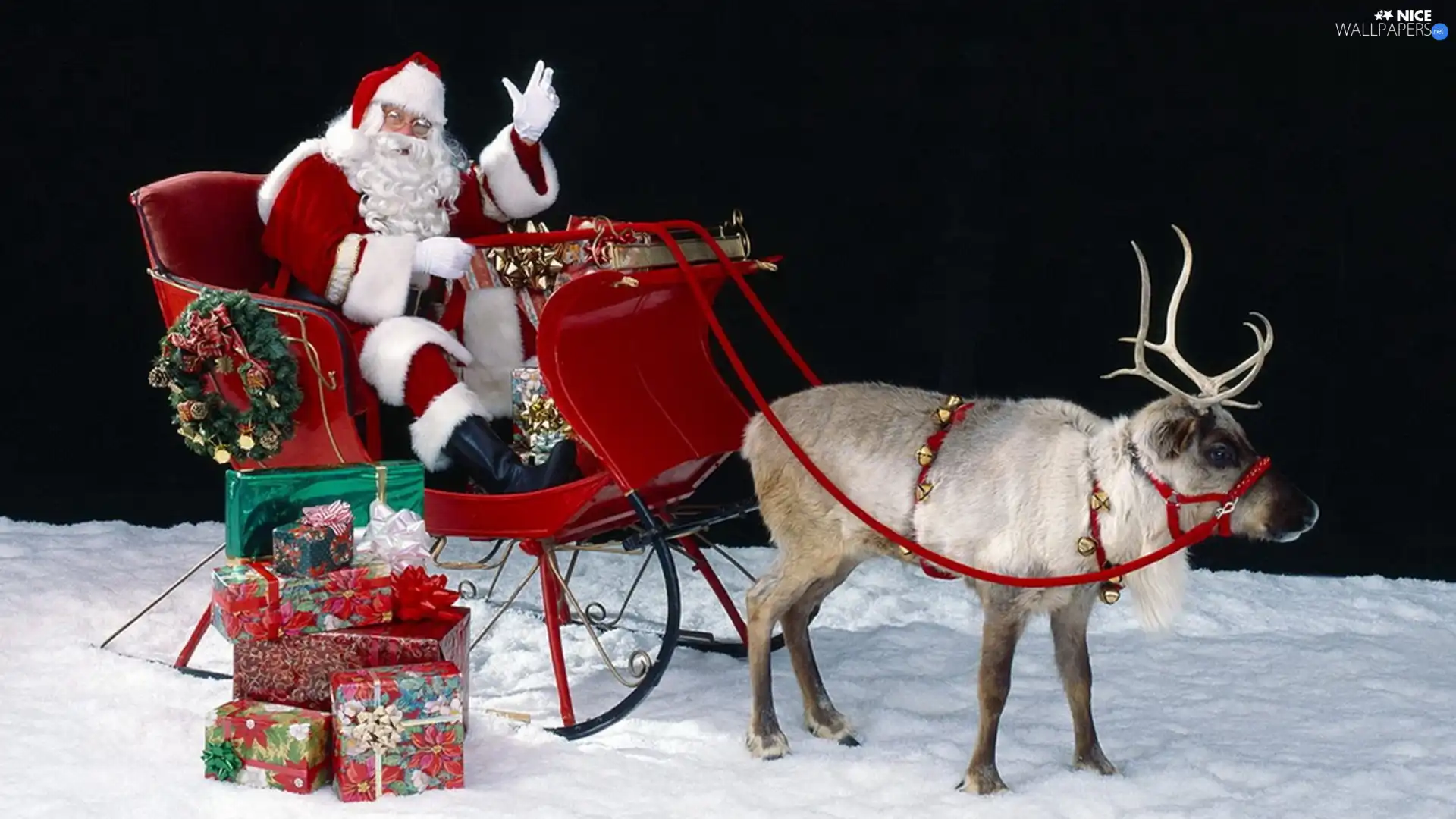 Santa, reindeer, snow, sleigh