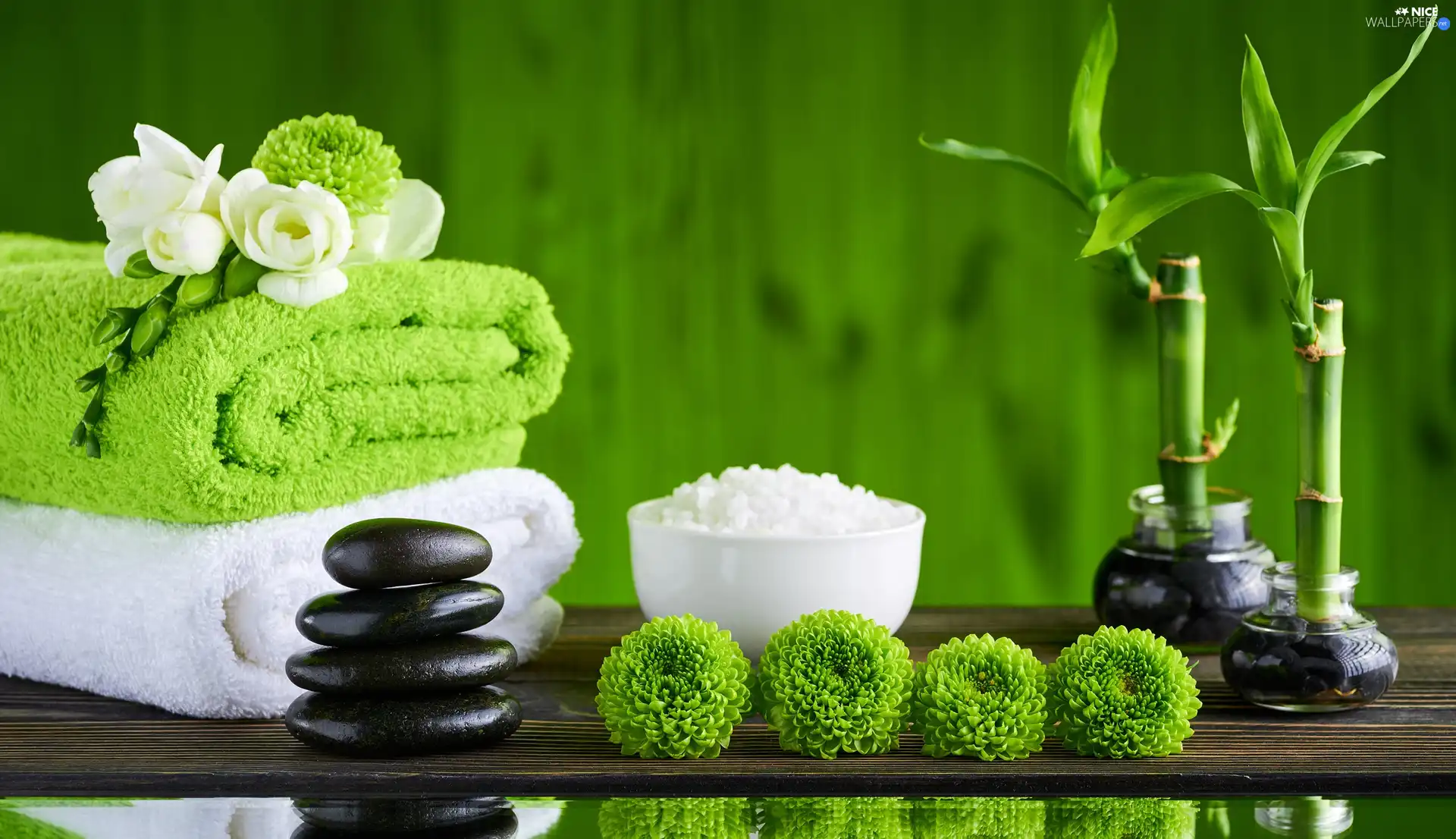 green, Spa, Stones, bamboo, Towels