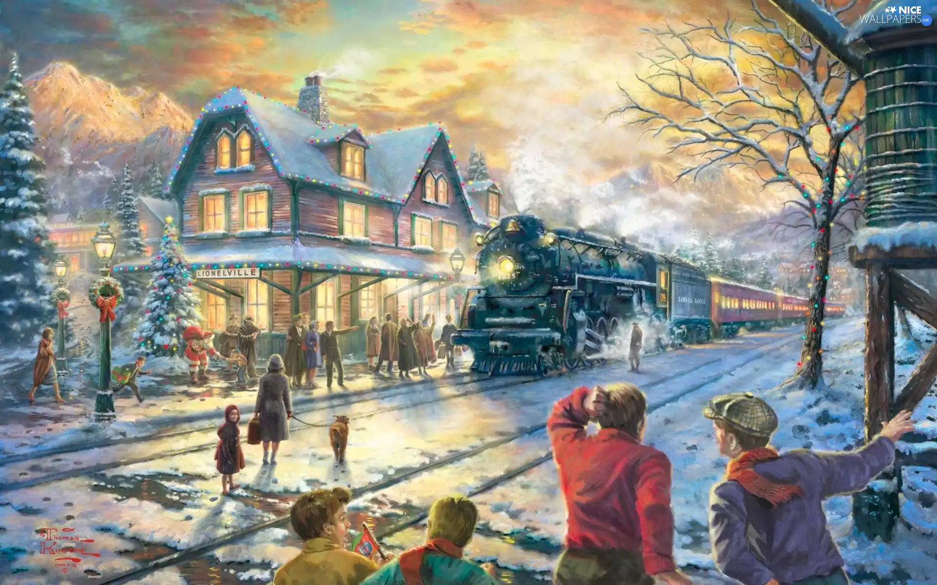 station, Train, winter, christmas, picture