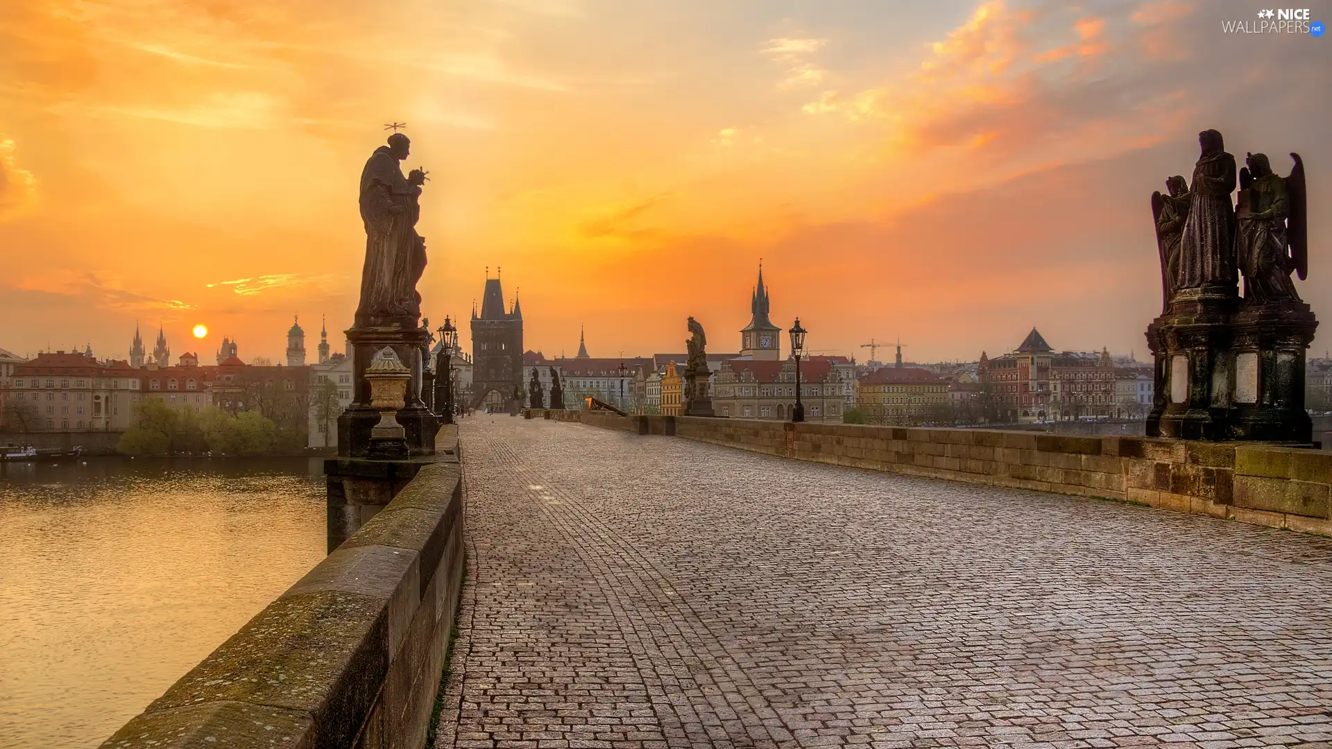 figure, Charles Bridge, Prague, Czech Republic, Sunrise, statues