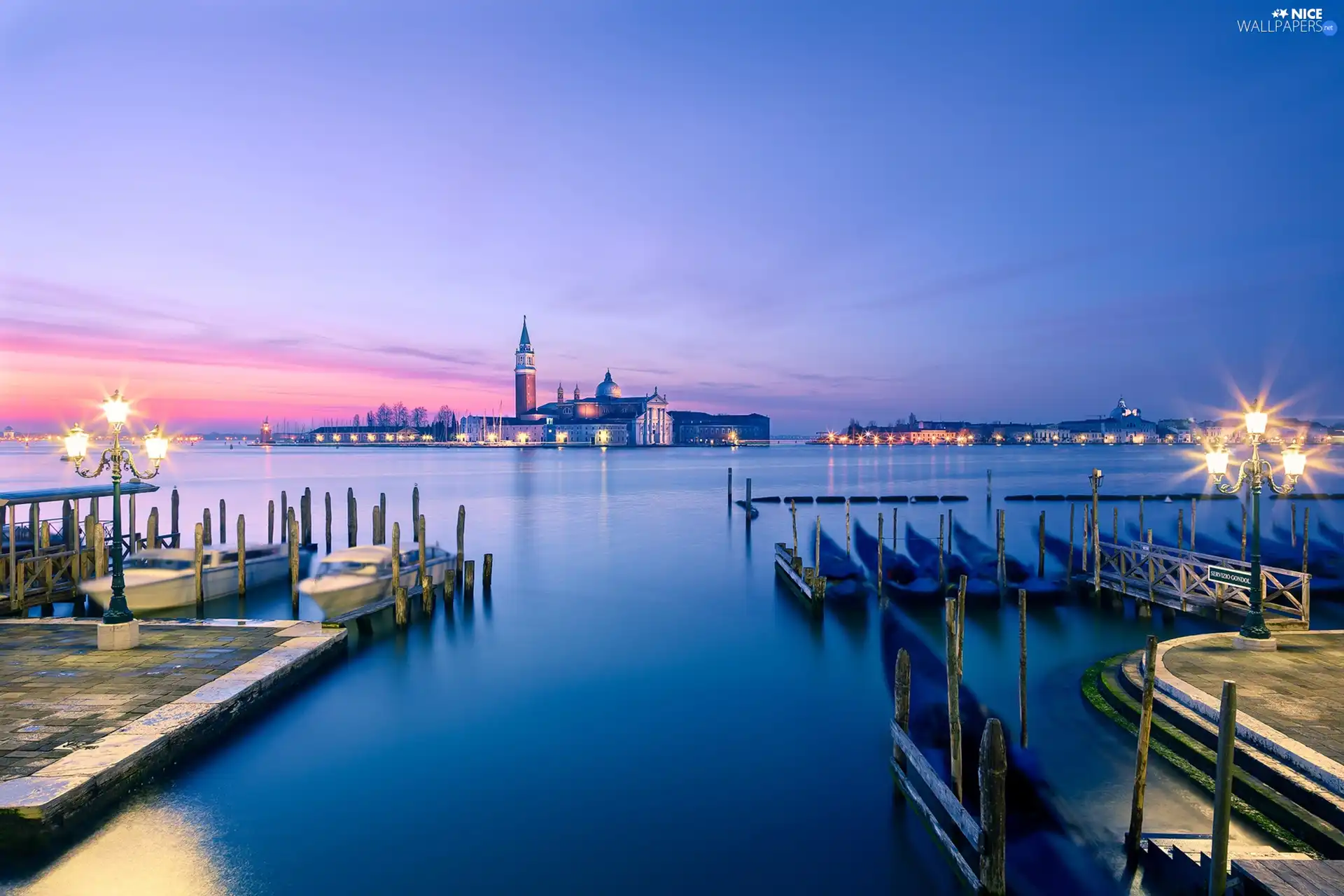 Great Sunsets, Gondolas, San Giorgio Maggiore, Italy, Venice