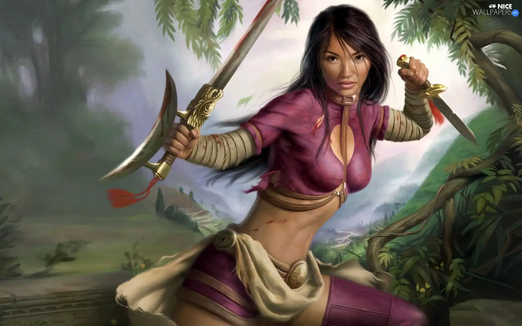 sword, forest, Jade Empire, warrior, Women