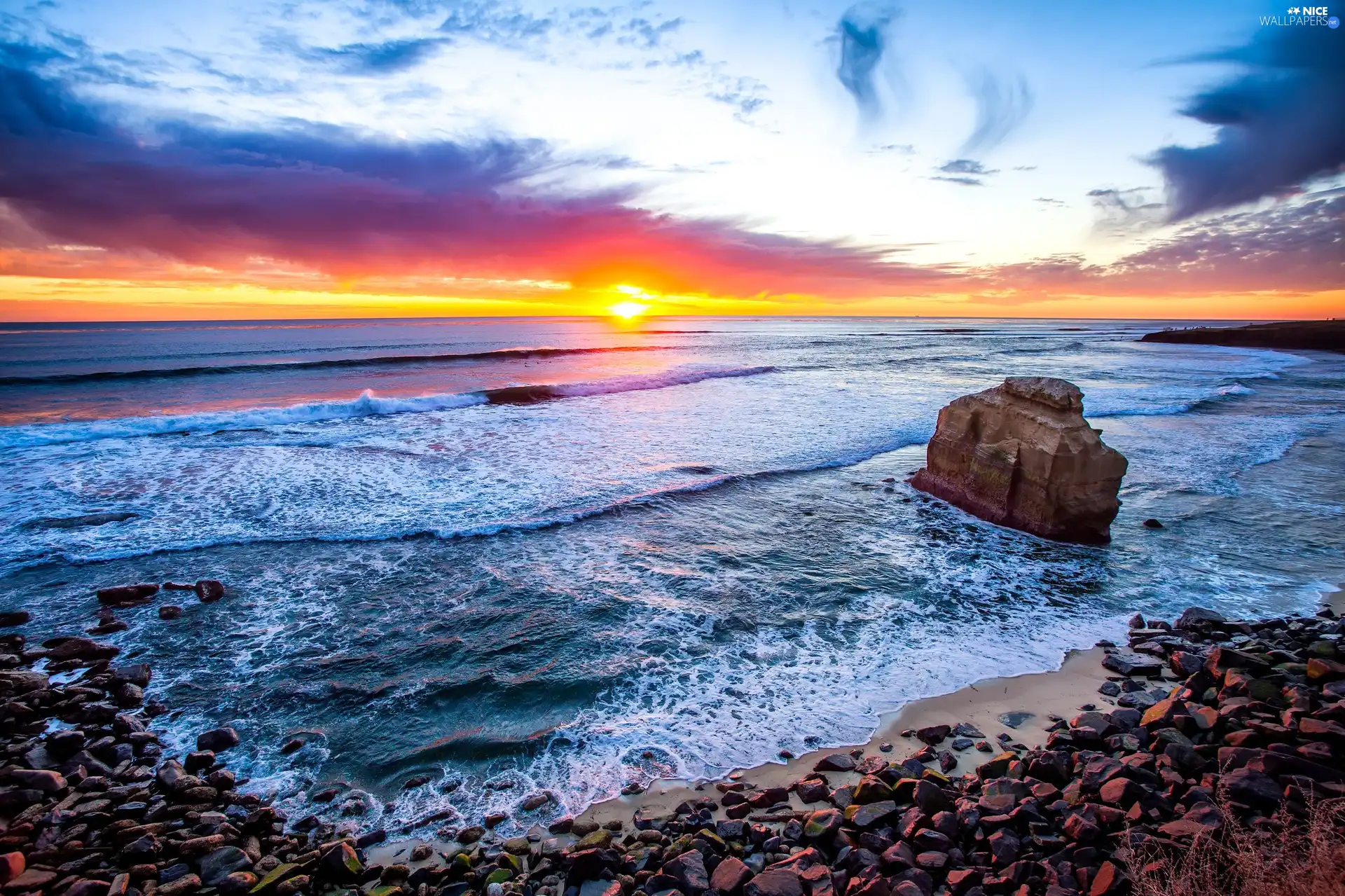 San Diego, The United States, Great Sunsets, Stones, sea, State of California