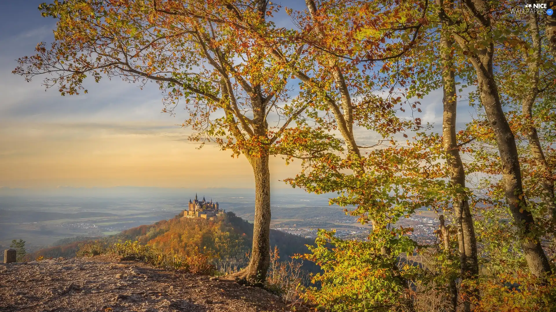 viewes, Hohenzollern Castle, Baden-Württemberg, trees, Hohenzollern Mountain, autumn, Germany