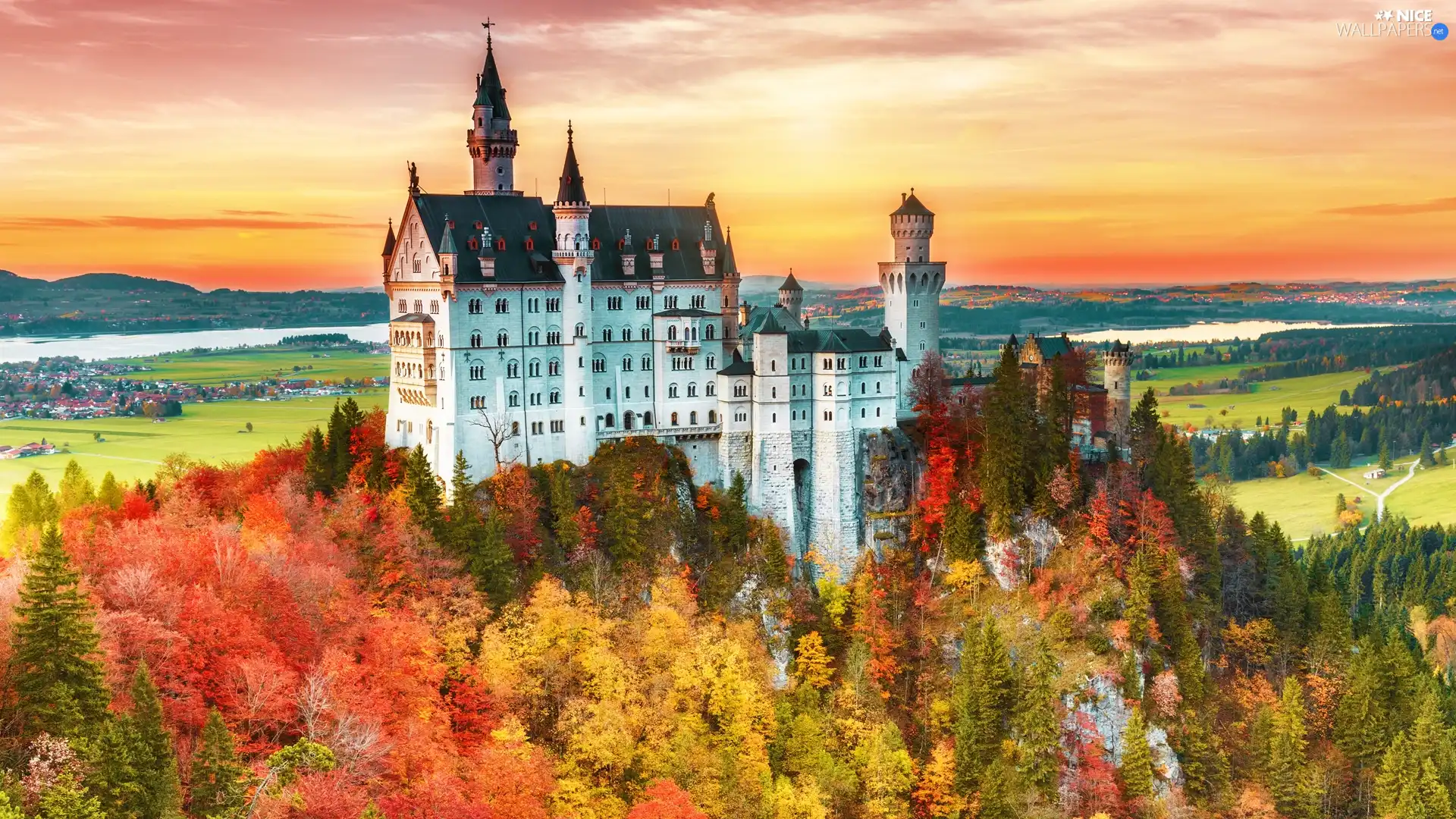 trees, Bavaria, autumn, Neuschwanstein Castle, Germany, viewes, The Hills