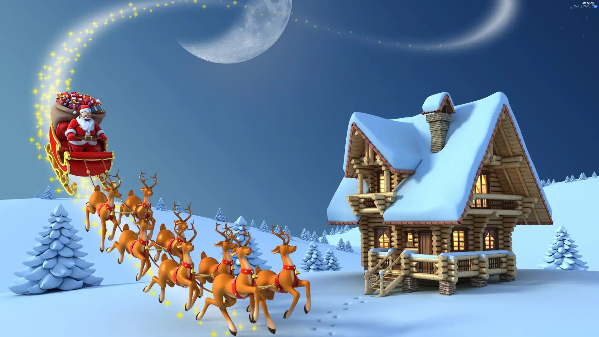 winter, 2D Graphics, reindeer, gifts, Santa