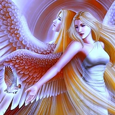 Women, Hair, Bird, angel