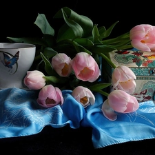 cup, textile, Tulips, Box, Pink