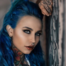 ear-ring, tattoos, Blue, Hair, Women