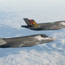 Sky, Two cars, F-35 fighters