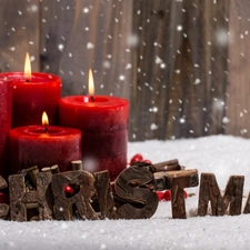 snow, Candles, Christmas, cones, Red, decoration, Christmas