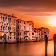 Houses, Sunrise, Venice, Canal Grande, Italy