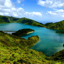 Miguel, Island, volcanic, Sao, Azores, lake, woods
